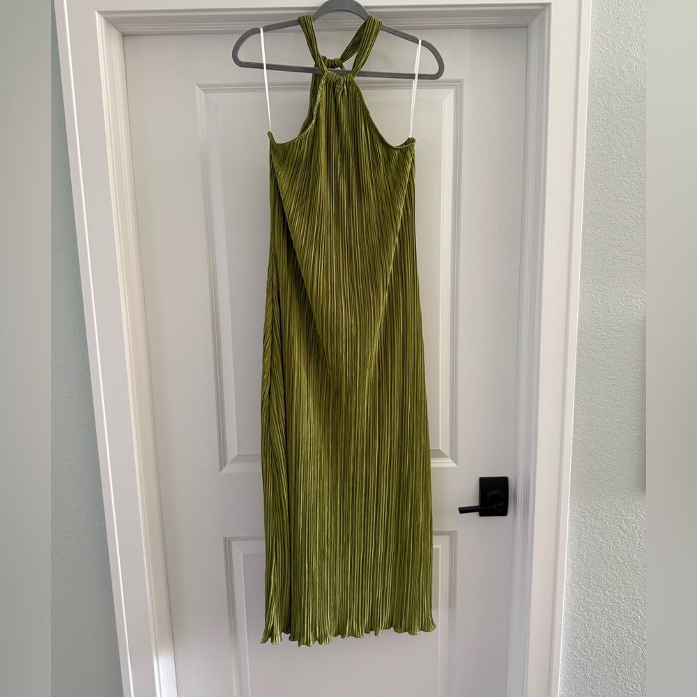 Petal & Pup Olive Halter Pleated Maxi Dress